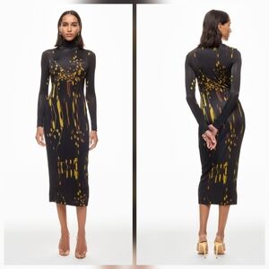 Prabal Gurung Long Sleeve Turtleneck Dress In Black Graphic Cocktail Mock Neck